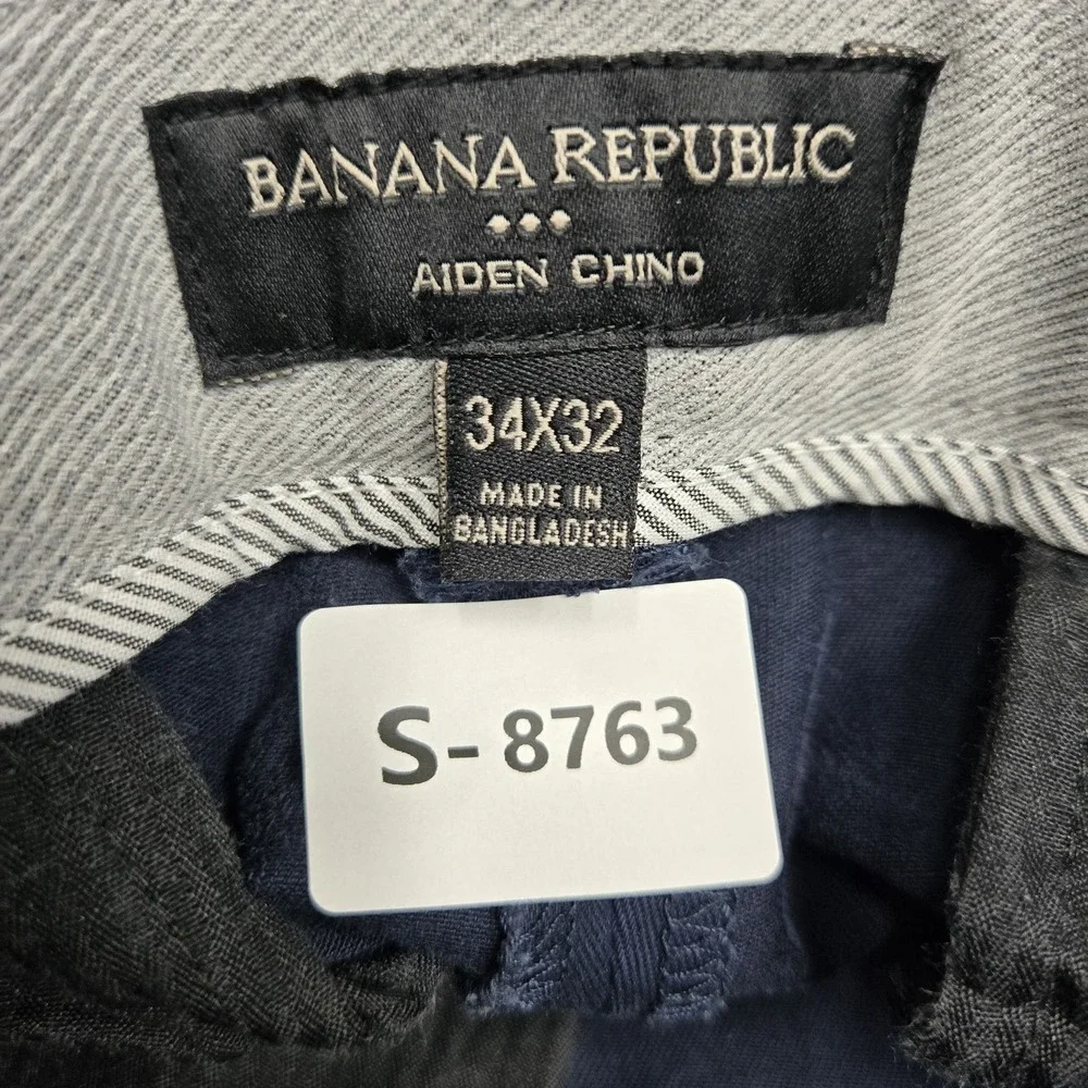 Banana Republic Men Pants 34X32 Navy Chino Twill Aiden Button 30